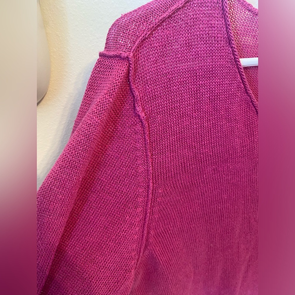 Eileen Fisher Sz L Hot Pink Round Neck 100% Linen Knit Sweater Top - Picture 8 of 9